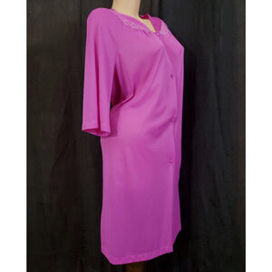 Vintage VASSARETTE Women's Button Nightgown Robe SILKY PINK SATIN Nylon LARGE